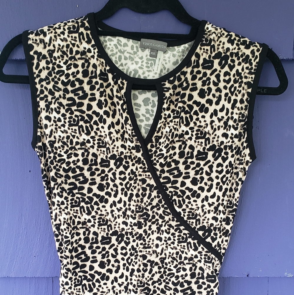 Sleeveless leopard print faux wrap keyhole